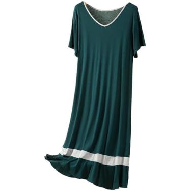 Imagem de Camisolas E Camisolas Femininas - Plus Size Mulheres Camisolas Modais Com Decote V Camisola Feminina De Manga Curta Camisola De Verão Casual Roupa De Dormir Patchwork Camisola, Green, L