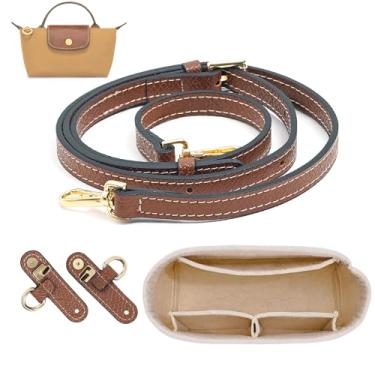 Imagem de LOUKAYCCI 2 kits de mini bolsa de couro com alça de ombro e bolsa de feltro para bolsa Longchamp mini XS design de fivela ajustável sem perfuração (bege e alça)