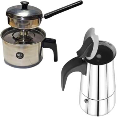 Imagem de Kit Panela Cuscuzeira Inox Pequena individual e Cafeteira Italiana Expresso 9 xícaras para Fogão Indução, à Gás, Fogão Elétrico