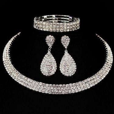 Imagem de Ponta Estoque Conjunto Colar Brinco Pulseira Noiva Prata C2 - Milly - 