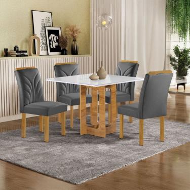 Imagem de Mesa de Jantar 4 Lugares Carolina com Vidro Cinamomo/Off White/Cinza - Cel Móveis