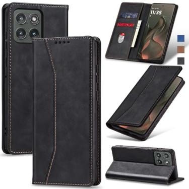 Imagem de Jasonyu Flip Carteira Capa para Motorola Edge 60/60 Pro/Fusion,Capinha Folio Magnética de Couro com Suporte para Cartão,Suporte para Chute - Protetora Durável de TPU à Prova de Choque,Preto