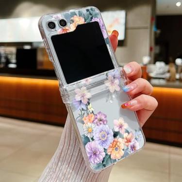 Imagem de Capa para Samsung Galaxy Z Flip 5 com estampa floral, dobrável, transparente e rígida (para Samsung Galaxy Z Flip 5/A746)