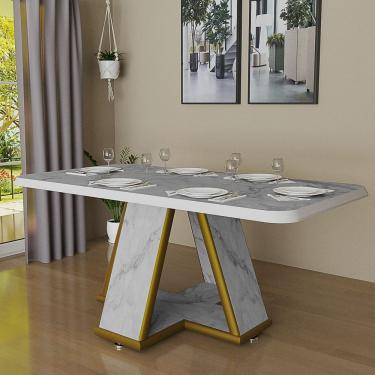 Imagem de Mesa De Jantar 6 Lugares Retangular Moderna Tampo De MDF Estampa De Mármore