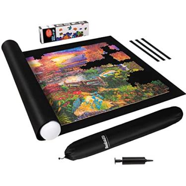 Imagem de Becko US 3000 Piece Puzzle Mat Roll Up with Drawstring Bag & Black Pump, Jigsaw Felt Mat with Anti-Leak Tube & 3 Elastic Bands for Easy Storage, Portable Puzzle Keeper for 3000 2000 1500 1000 Pieces