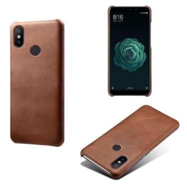Imagem de Capa para Xiaomi 6X,Proteção contra quedas,Casca de volta de cor sólida simples,Design de couro de imitação de plástico-Brown