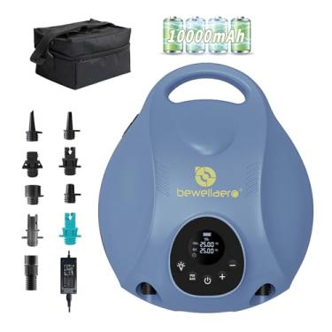 Imagem de BEWELLAERO Bomba de prancha de remo recarregável, bomba de ar elétrica portátil com bateria de 10.000 mAh, inflador e deflator de alta pressão de 25PSI para pranchas infláveis de stand up paddleboards
