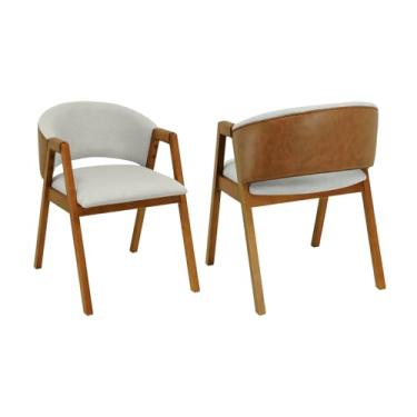 Imagem de Kit 2 Cadeiras Califórnia Encosto Anatômico e Braços em Corano - Amêndoa - Corano Marrom Mescla/Linho Bege Mescla Impermeável