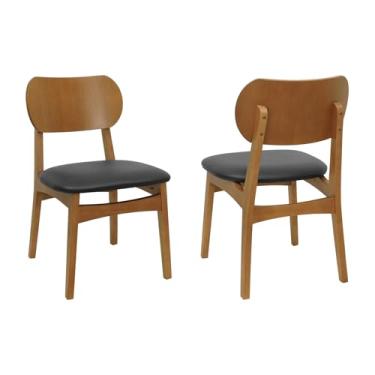 Imagem de Kit 2 Cadeiras Toscana Madeira Maciça - Amêndoa - Assento Estofado Corano Preto