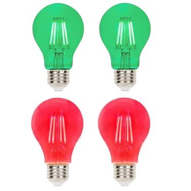 Imagem de Pacote com 4 lâmpadas vermelhas de filamento LED verde – A19 E26 8W equivalente a 60 watts lâmpada vermelha vintage LED verde iluminação decorativa para decoração de festa, varanda, casa, lâmpadas de