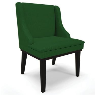Imagem de Cadeira Estofada Para Sala De Jantar Base Fixa De Madeira Preto Lia Veludo Luxo Verde -...