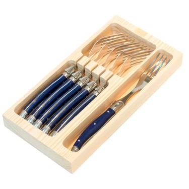 Imagem de Jogo De Talher 6 Garfos Inox Laguiole E Bandeja Madeira Luxo