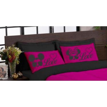 Imagem de Kit edredom LOVE 05 peças queen dupla face microfibra Pink Preto - the