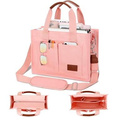 Imagem de KKXIU Bolsa feminina grande de lona com zíper e compartimentos, bolsa carteiro bíblica de trabalho com bolsos, rosa, X-Large