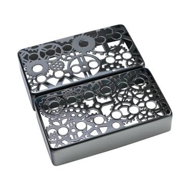 Imagem de OVSAL 2 capas de captador de guitarra Humbucker de latão 50 mm/52 mm com espaçamento de mastro gravado, capas de captador de guitarra elétrica para guitarra elétrica Les Paul (preto)