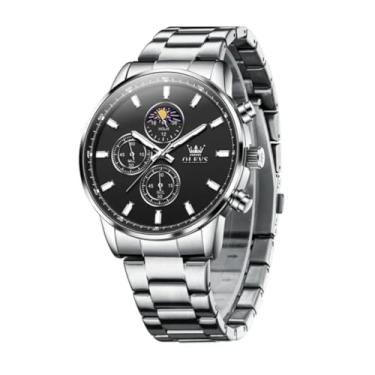 Imagem de Relógio Masculino Clássico Social em Aço Inoxidável Caixa 43mm Com Cronógrafo Funcional, Elegante e Versátil Relógio de Pulso Clássico com Design Sofisticado, Ideal para ocasiões Formais e Casuais (Fundo Preto)