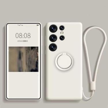 Imagem de HPQWN Capa de silicone magnética para Galaxy S24 com alça de anel (para Galaxy S24/branco)