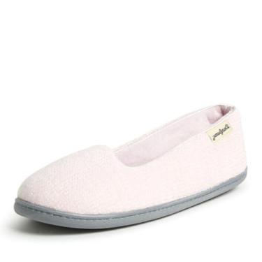 Imagem de Dearfoams Pantufa feminina confortável de balé Rebecca com espuma viscoelástica para uso interno e costas fechadas com larguras amplas, Rosa fresco, 13-14