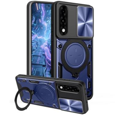 Imagem de Ysnzaq Capa de proteção para OnePlus Nord 5, janela de empurrar para lentes, capa protetora à prova de choque de grau militar com suporte para OnePlus Nord 5 CQ azul-marinho