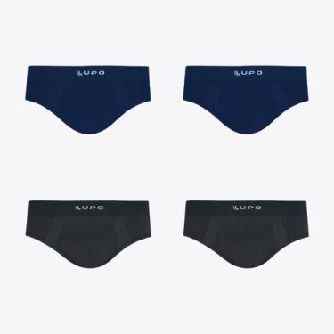 Imagem de Kit 4 Cuecas Slip Micromodal S.Costura LUPO 00681, Azul marinho, Preto