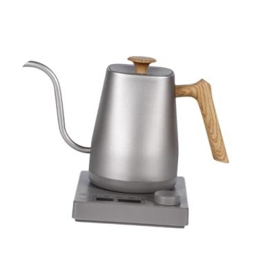 Imagem de IEUDNS Chaleira elétrica tipo pescoço de ganso, aquecimento rápido, caldeira de água quente portátil, resistente e prática, controle de temperatura de 0,8 L, Grão de Madeira Prateada