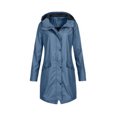 Imagem de Jaqueta De Chuva Feminina Impermeável Com Zíper, Cor Sólida, Leve, Tam