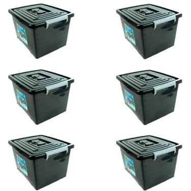 Imagem de Kit 6 Caixa Organizadora Multiuso Preta C/ Tampa 30L - Arqplast