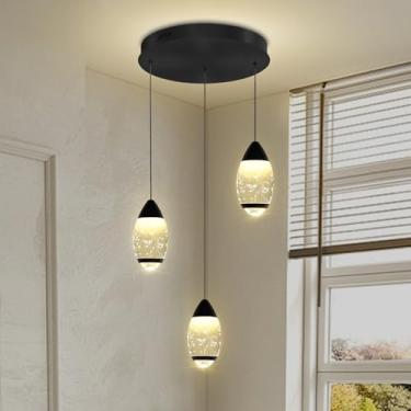 Imagem de WOSOHYUN Luminária pendente de LED regulável com 3 luzes para ilha de cozinha, lustre moderno de cristal com bolhas pretas reguláveis, luzes de teto suspensas para sala de jantar
