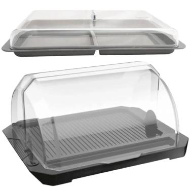 Imagem de Kit Porta Pão Tampa Fixa Preto e Porta Frios Duplo Empilhável Chumbo Café Manhã