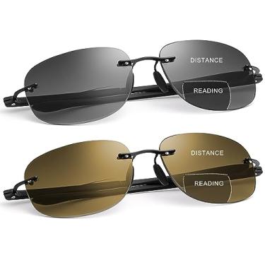 Imagem de YIMI 2 pares de óculos de leitura bifocais luz azul proteção UV400 óculos de sol esportivos para uso duplo para homens e mulheres, Preto e marrom (moldura preta), One Size