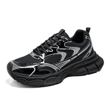 Imagem de Floette Tênis masculino prateado, moderno, tênis de caminhada, casual, atlético, plataforma grossa, Preto, 41