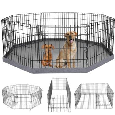 Imagem de PETIME Caneta de Exercício para Cães de Metal Dobrável/Cercadinho para Filhotes de Animais de Estimação Canis Cerca de Quintal Interna/Externa 8 Painéis 24" Wx 36" H com Almofada Inferior(Com Almofada