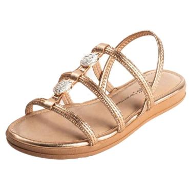 Imagem de Sandalia Feminino Conforto peças douradas Flatform Dakota