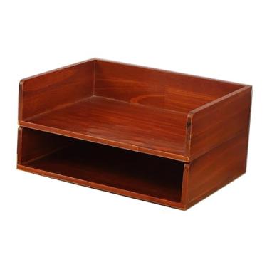 Imagem de Esquirla Bandejas de mesa para cartas, organizador de mesa empilhável, prateleira compacta de madeira para armazenamento de documentos, pastas, arquivos,