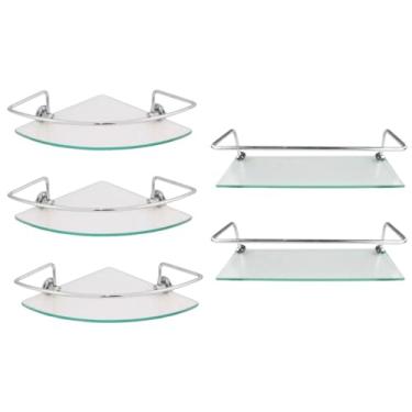 Imagem de Kit para Banheiro em Alumínio e Vidro, 3 Prateleiras de Canto e 2 Retas, 30cm, Vidro 6mm, Design Compacto, Resistente