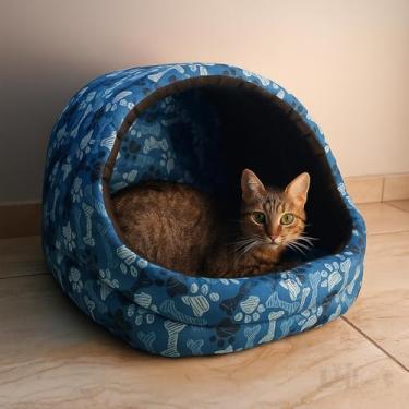 Imagem de Cama Gato Ninho Toca Iglu Esconderijo Caminha Pet - Lillos Pet (Azul)
