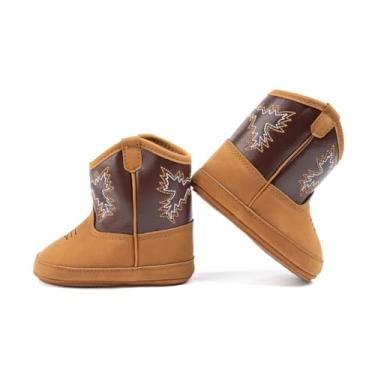 Imagem de HsdsBebe Botas de cowboy ocidentais para bebês meninos e meninas, botas de cano alto, sola macia, antiderrapante, primeiro andador, A3165/marrom, 12-18 Months Toddler