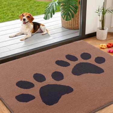 Imagem de Smiry Tapete de porta de cachorro para patas enlameadas 102 x 81 cm, capachos antiderrapantes laváveis para ambientes internos, tapete de entrada absorvente para piso interno, camelo e preto