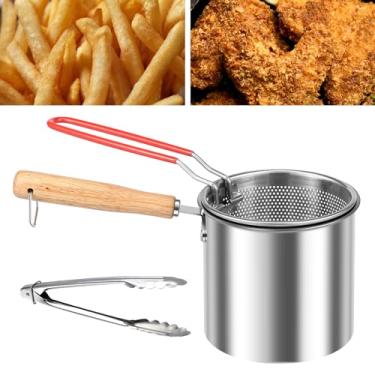 Imagem de Panela de fritadeira com cesta de filtro, panela de aço inoxidável com alça, filtro de óleo de cozinha, mini recipiente de óleo de fritura, boa condutividade de calor para fritar peixe, camarão
