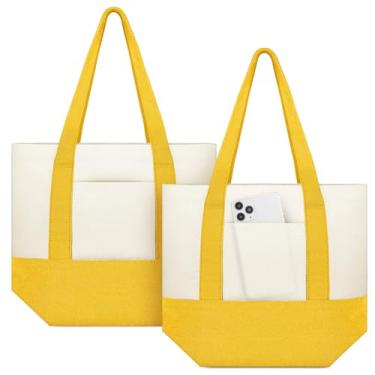 Imagem de Amylove Sacola de lona com bolsos, bolsa pequena de sublimação em branco para artesanato DIY (33 x 28 cm, amarela, 2 peças)