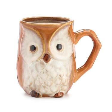 Imagem de Caneca de café de coruja de outono 340 g porcelana queimada laranja colheita cores xícara