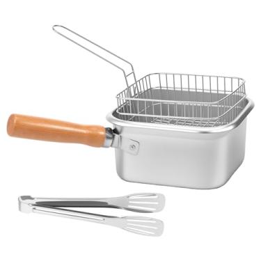 Imagem de Frigideira quadrada profunda, frigideira de aço inoxidável com cesta e alça, frigideira multifuncional portátil, utensílios de cozinha de aquecimento rápido, fritura de peixe, frango e batatas fritas