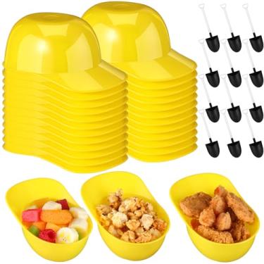 Imagem de Gejoy Conjunto de 24 capacetes amarelos lanche tigela de sorvete construção chapéus duros tigela lanche 227 g mini tigela de sudae com novidade plástico descartável em forma de pá colher de sobremesa