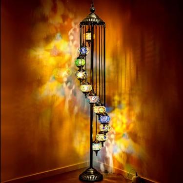 Imagem de Hortsun Lâmpada turca marroquina lâmpada de chão feita à mão globo de estar iluminação de chão boêmia para designs decorativos de casa (piso, estilo 11 globo)