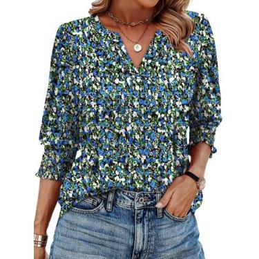 Imagem de Top WIHOLL Spring Summer Floral de Manga 3/4 com decote em V para mulh