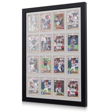 Imagem de Cinnvoice Moldura para exibição de cartas colecionáveis de 16 grades com 16 peças de proteção UV com suporte magnético para cartões de acrílico para exibição de cartões esportivos, moldura de