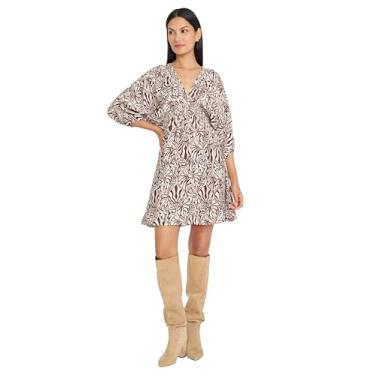 Imagem de The Good Journey Vestidos femininos casuais de dia com decote em V, manga 3/4, abertura nas costas, Creme/Bege, 48