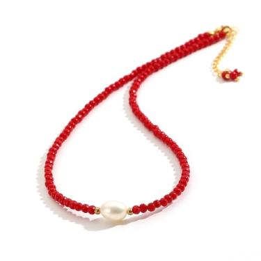 Imagem de Flourisit Colar de pedras preciosas com pérolas de água doce, colar de pérolas irregulares naturais feitas à mão para mulheres, banhado a ouro 14 k, pedra do mês de janeiro da gargantilha, presente