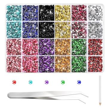 Imagem de NACHLYNN 35700 peças de kits de strass de resina, 12 cores de strass de geleia redonda plana com pinça, caneta de 2 a 6 mm, pedras de cristal deslumbrantes sem hotfix para unhas, artesanato faça você