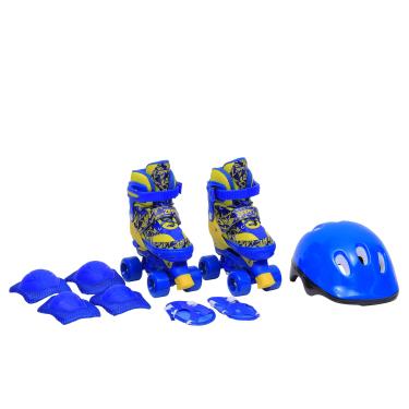 Imagem de Zippy Toys, Kit de Patins Infantil Ajustável com Capacete Joelheira Cotoveleira e Munhequeira Clássico 30 ao 33, Amarelo e Azul